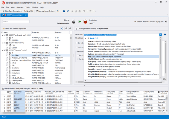 Capture d'écran de dbForge Data Generator for Oracle